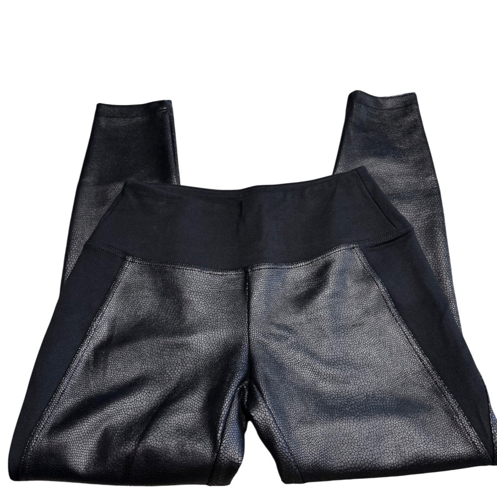 Sharagano Womens Black Faux Leather Pebbled Textured Leggings High Rise Small